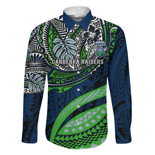 Personalised Canberra Raiders Family Matching Off Shoulder Maxi Dress and Hawaiian Shirt Polynesian Tribal Art Style With Viking Raider Mascot