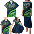 Personalised Canberra Raiders Family Matching Puletasi and Hawaiian Shirt Polynesian Tribal Art Style With Viking Raider Mascot