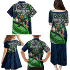 Personalised Canberra Raiders Family Matching Puletasi and Hawaiian Shirt Polynesian Tribal Art Style With Viking Raider Mascot