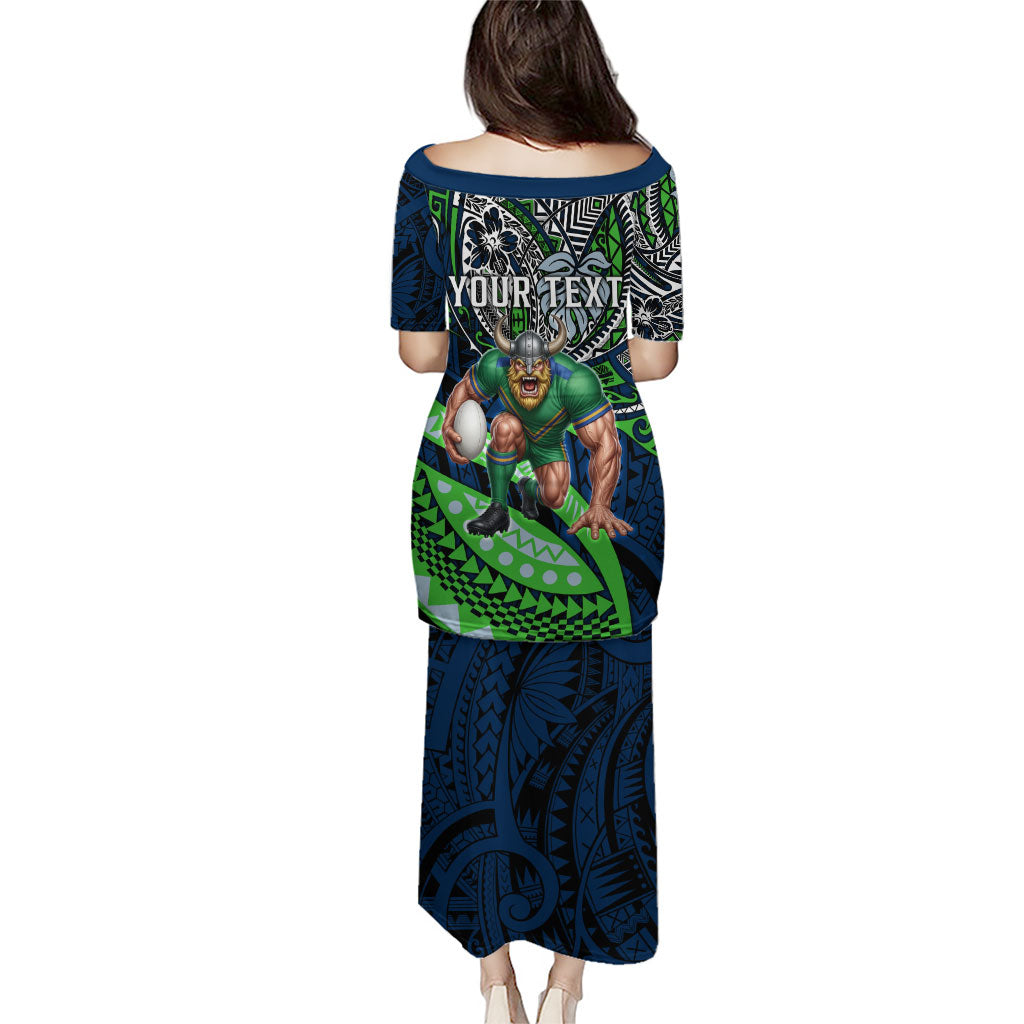 Personalised Canberra Raiders Family Matching Puletasi and Hawaiian Shirt Polynesian Tribal Art Style With Viking Raider Mascot