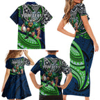 Personalised Canberra Raiders Family Matching Short Sleeve Bodycon Dress and Hawaiian Shirt Polynesian Tribal Art Style With Viking Raider Mascot