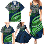 Personalised Canberra Raiders Family Matching Summer Maxi Dress and Hawaiian Shirt Polynesian Tribal Art Style With Viking Raider Mascot