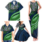 Personalised Canberra Raiders Family Matching Tank Maxi Dress and Hawaiian Shirt Polynesian Tribal Art Style With Viking Raider Mascot