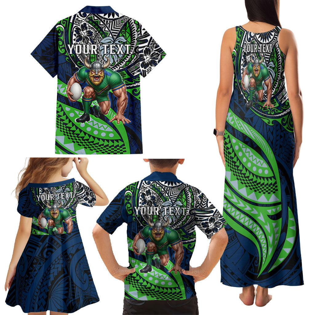 Personalised Canberra Raiders Family Matching Tank Maxi Dress and Hawaiian Shirt Polynesian Tribal Art Style With Viking Raider Mascot