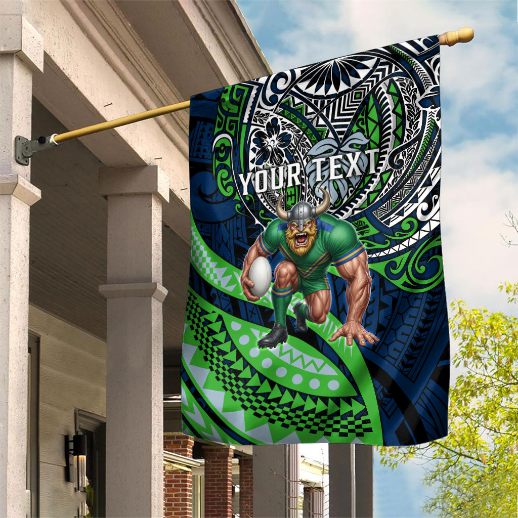 Personalised Canberra Raiders Garden Flag Polynesian Tribal Art Style With Viking Raider Mascot