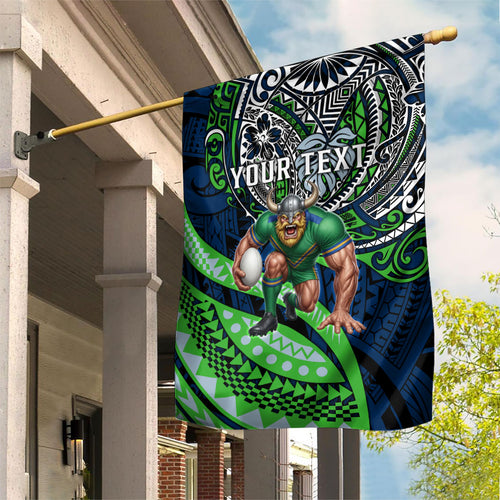 Personalised Canberra Raiders Garden Flag Polynesian Tribal Art Style With Viking Raider Mascot