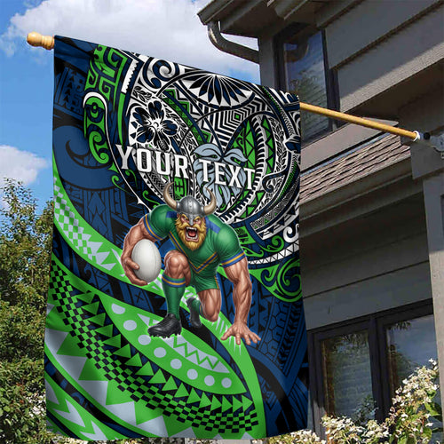 Personalised Canberra Raiders Garden Flag Polynesian Tribal Art Style With Viking Raider Mascot
