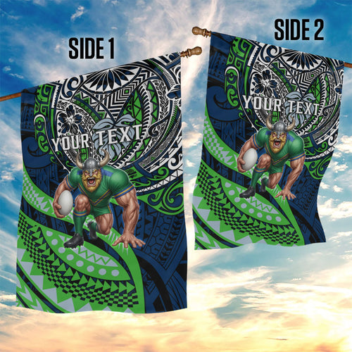 Personalised Canberra Raiders Garden Flag Polynesian Tribal Art Style With Viking Raider Mascot
