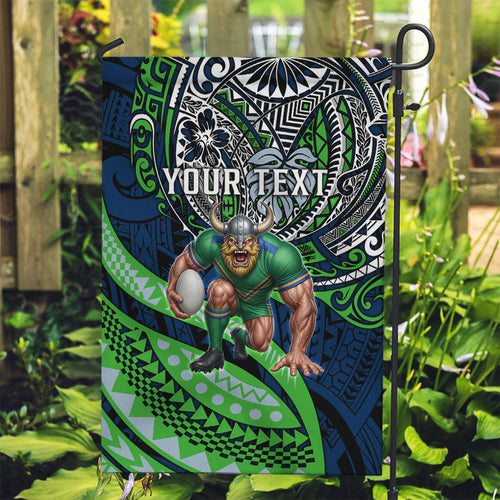 Personalised Canberra Raiders Garden Flag Polynesian Tribal Art Style With Viking Raider Mascot