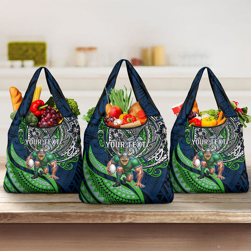 Personalised Canberra Raiders Grocery Bag Polynesian Tribal Art Style With Viking Raider Mascot