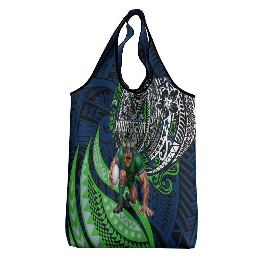 Personalised Canberra Raiders Grocery Bag Polynesian Tribal Art Style With Viking Raider Mascot