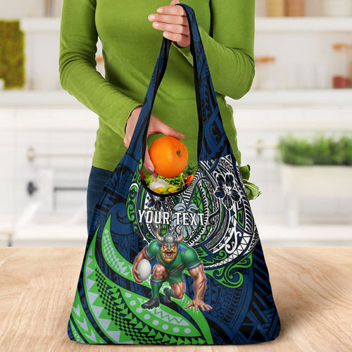 Personalised Canberra Raiders Grocery Bag Polynesian Tribal Art Style With Viking Raider Mascot