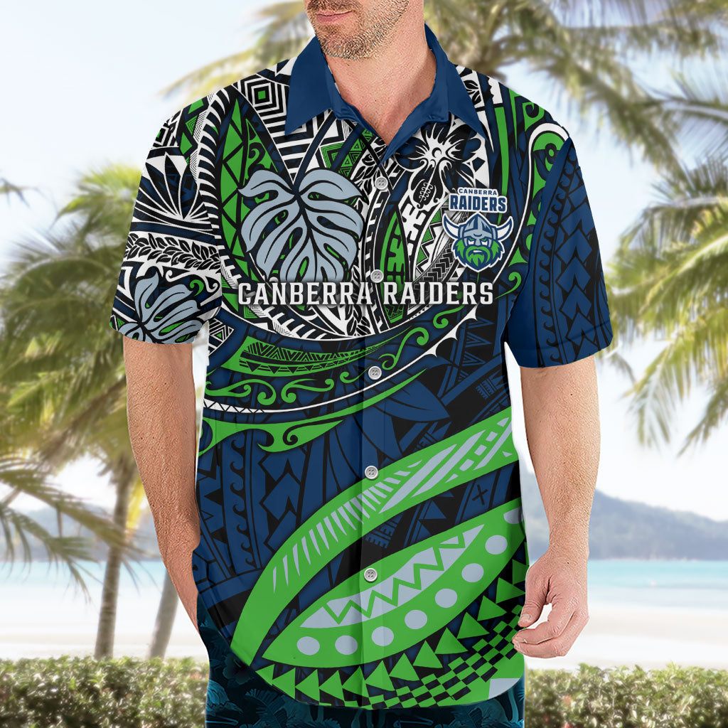 Personalised Canberra Raiders Hawaiian Shirt Polynesian Tribal Art Style With Viking Raider Mascot