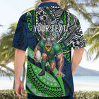 Personalised Canberra Raiders Hawaiian Shirt Polynesian Tribal Art Style With Viking Raider Mascot