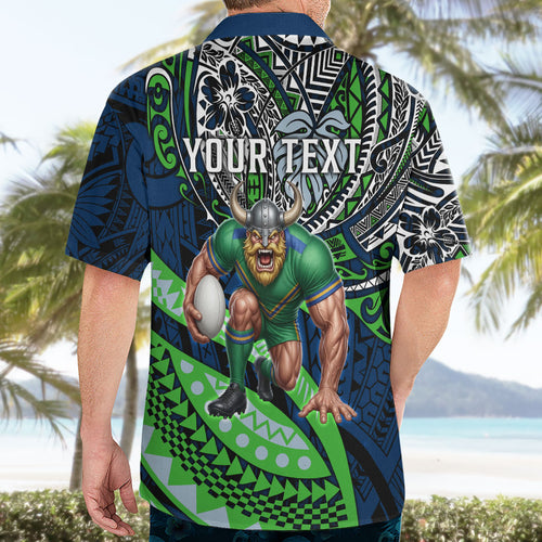 Personalised Canberra Raiders Hawaiian Shirt Polynesian Tribal Art Style With Viking Raider Mascot