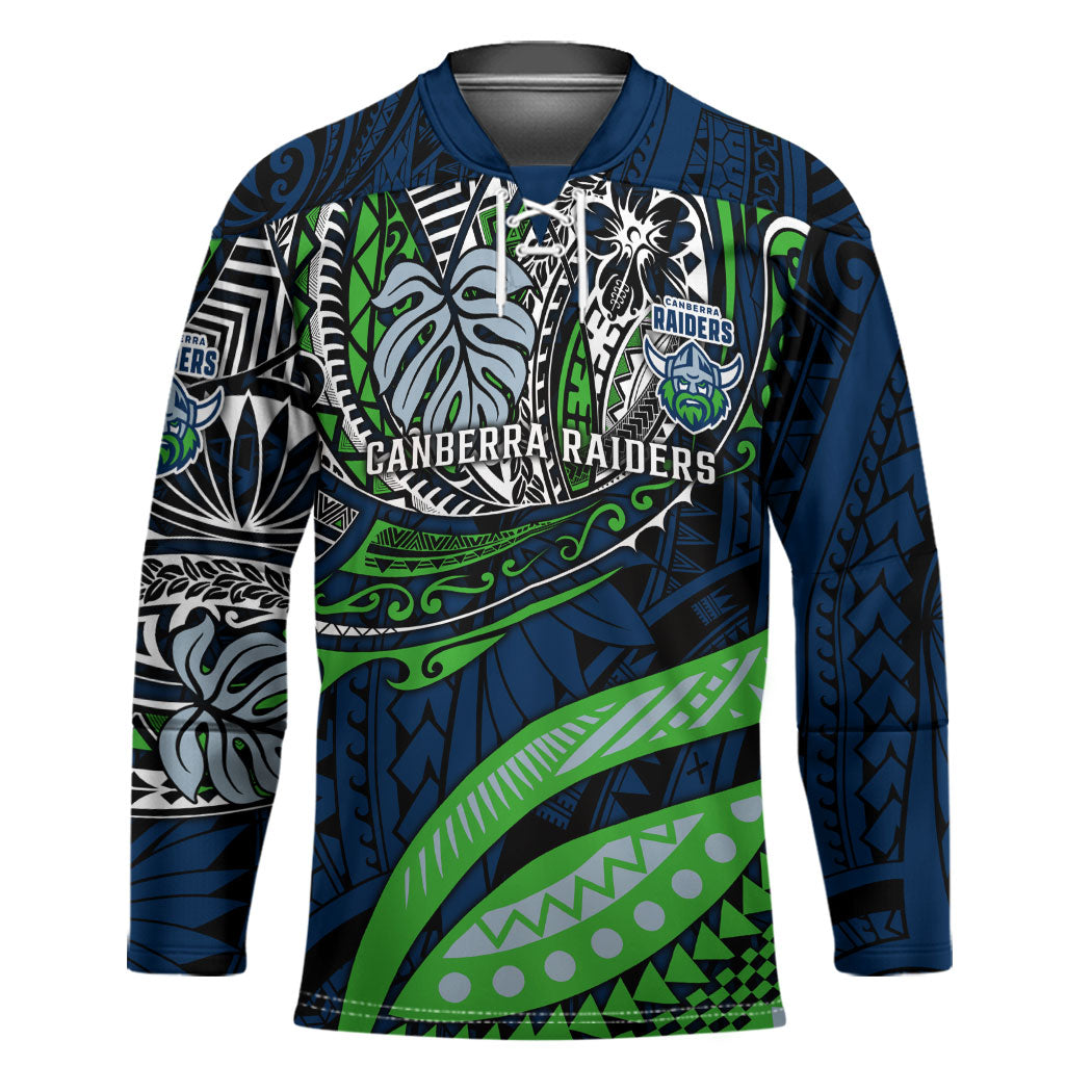 Personalised Canberra Raiders Hockey Jersey Polynesian Tribal Art Style With Viking Raider Mascot