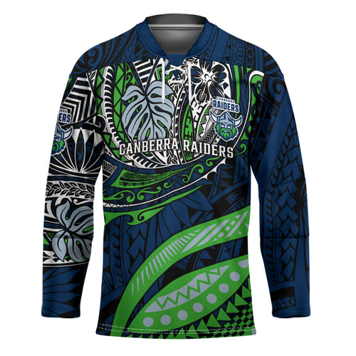 Personalised Canberra Raiders Hockey Jersey Polynesian Tribal Art Style With Viking Raider Mascot