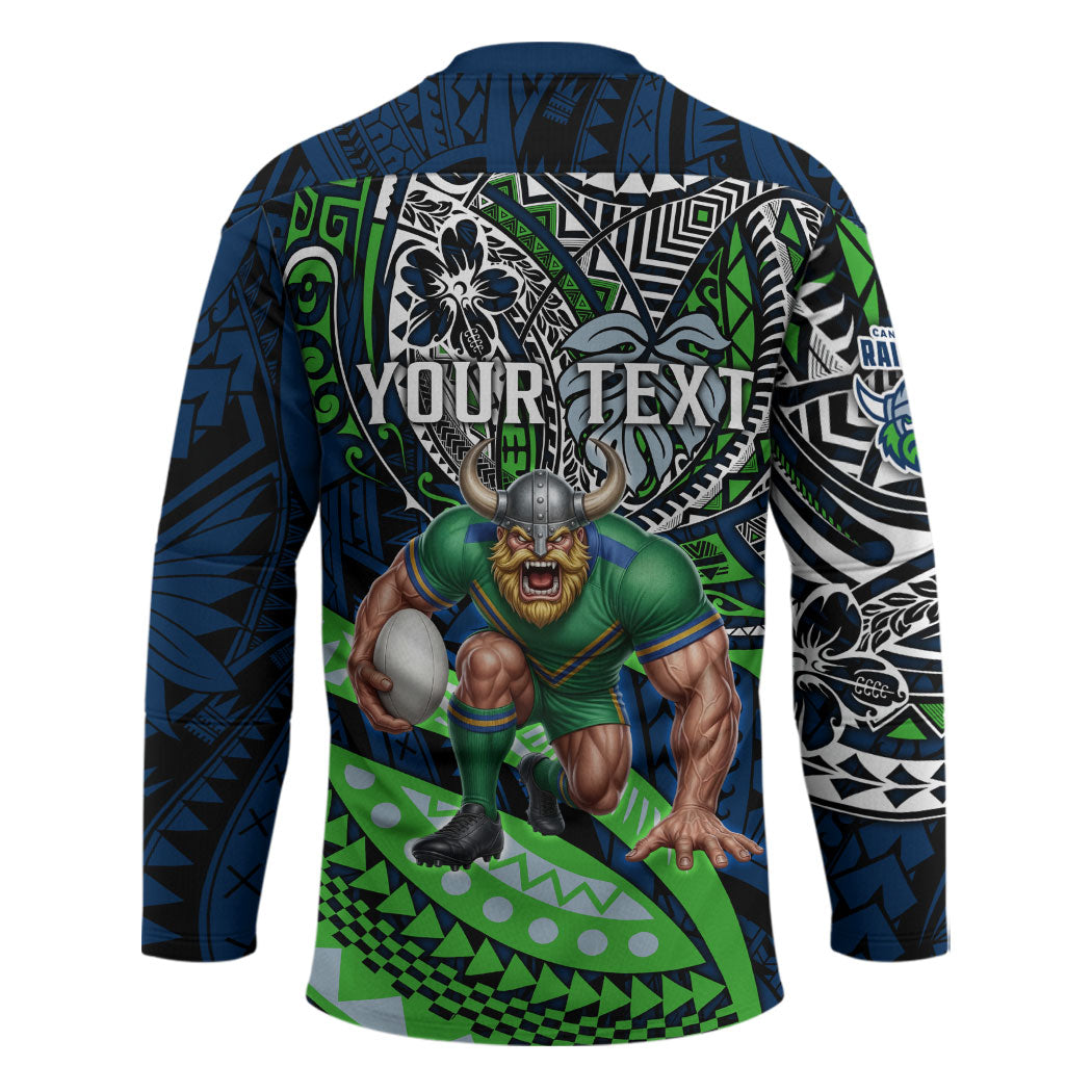 Personalised Canberra Raiders Hockey Jersey Polynesian Tribal Art Style With Viking Raider Mascot