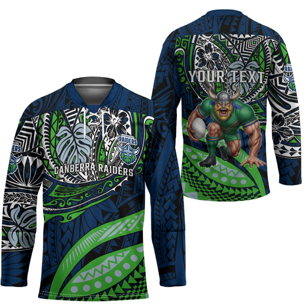 Personalised Canberra Raiders Hockey Jersey Polynesian Tribal Art Style With Viking Raider Mascot