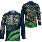 Personalised Canberra Raiders Hockey Jersey Polynesian Tribal Art Style With Viking Raider Mascot