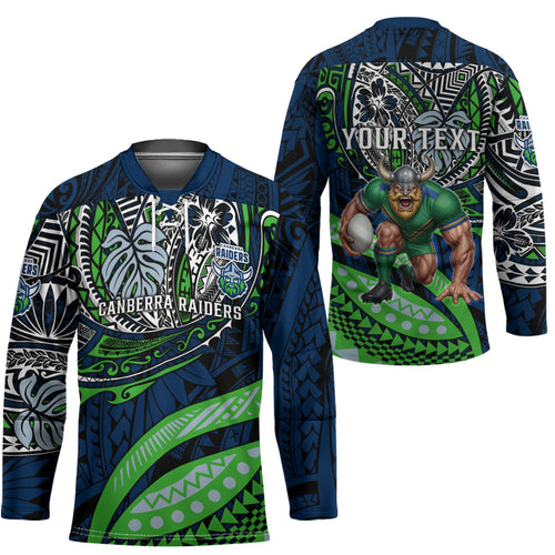 Personalised Canberra Raiders Hockey Jersey Polynesian Tribal Art Style With Viking Raider Mascot