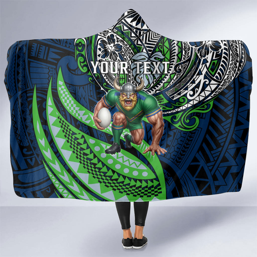 Personalised Canberra Raiders Hooded Blanket Polynesian Tribal Art Style With Viking Raider Mascot