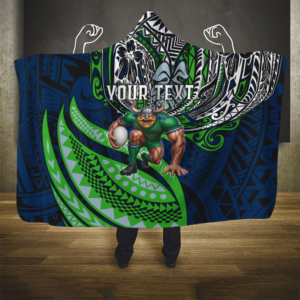 Personalised Canberra Raiders Hooded Blanket Polynesian Tribal Art Style With Viking Raider Mascot