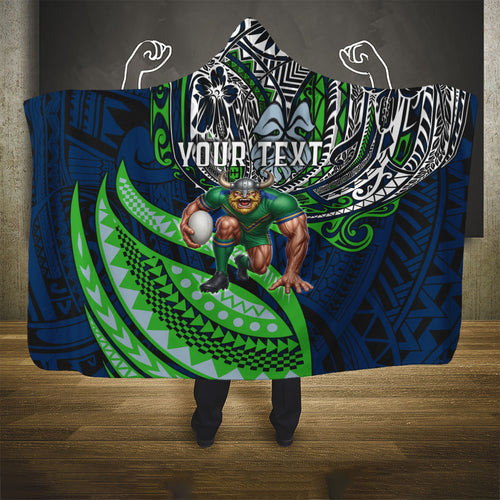 Personalised Canberra Raiders Hooded Blanket Polynesian Tribal Art Style With Viking Raider Mascot