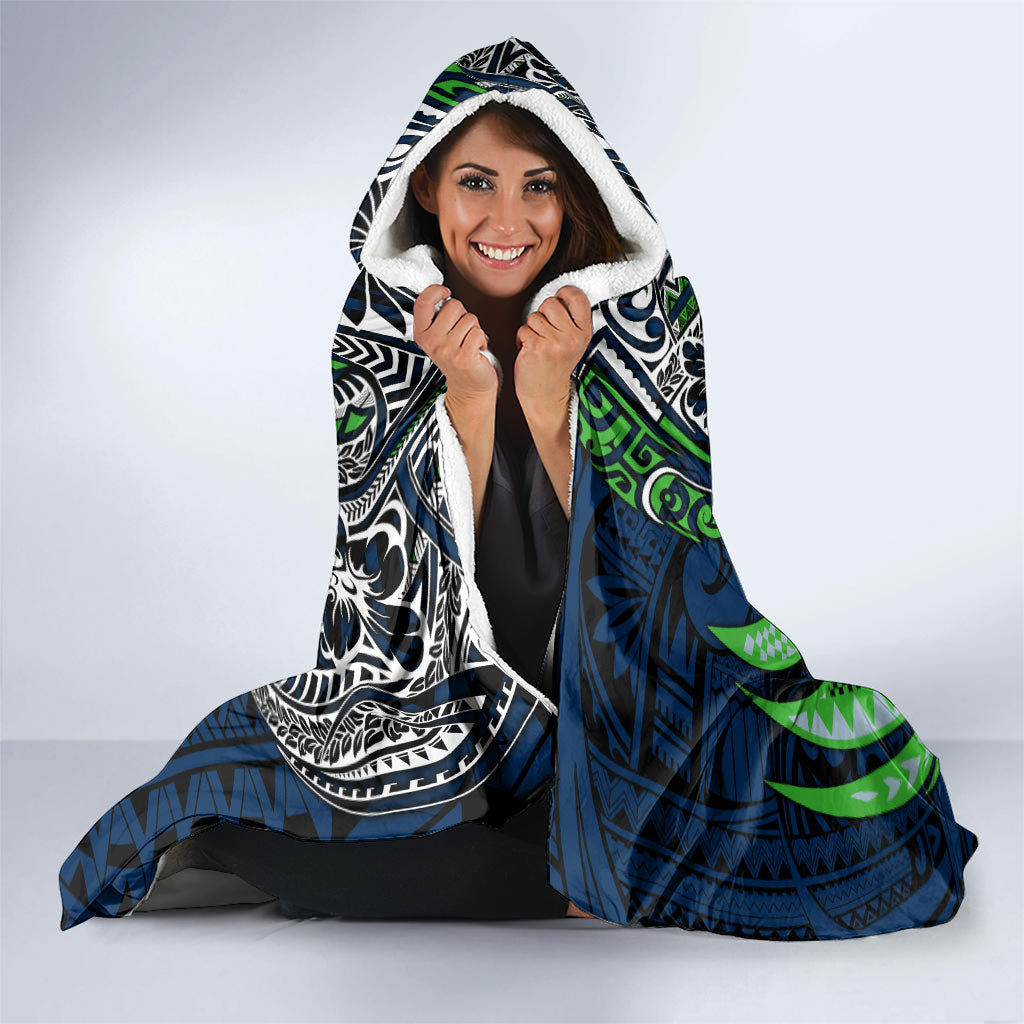 Personalised Canberra Raiders Hooded Blanket Polynesian Tribal Art Style With Viking Raider Mascot