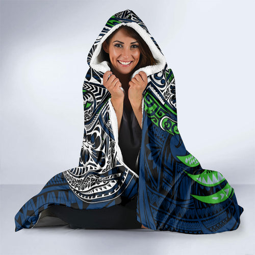 Personalised Canberra Raiders Hooded Blanket Polynesian Tribal Art Style With Viking Raider Mascot