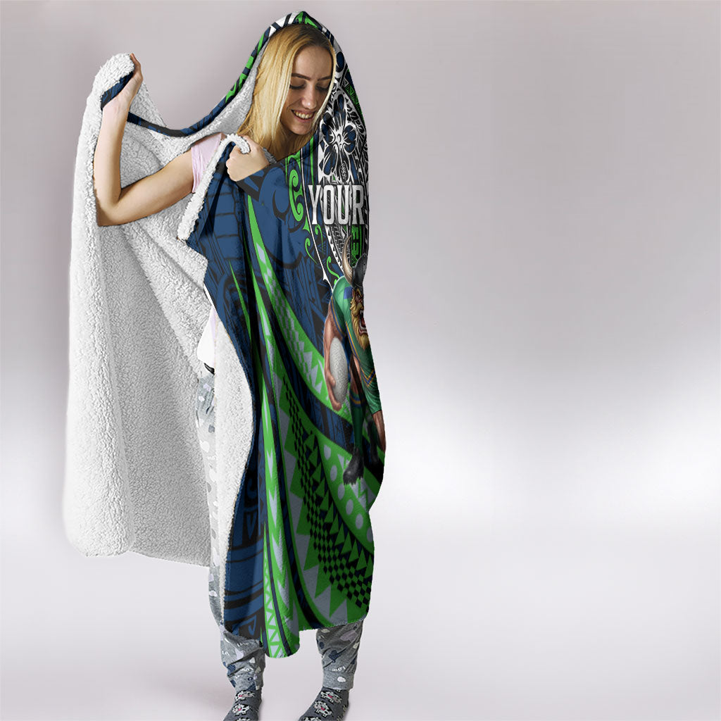 Personalised Canberra Raiders Hooded Blanket Polynesian Tribal Art Style With Viking Raider Mascot