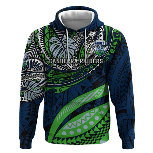 Personalised Canberra Raiders Hoodie Polynesian Tribal Art Style With Viking Raider Mascot