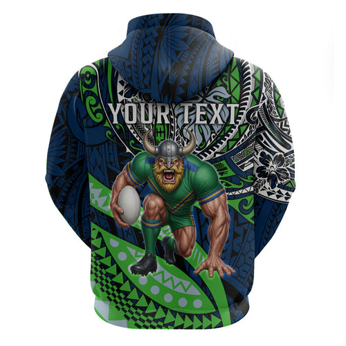 Personalised Canberra Raiders Hoodie Polynesian Tribal Art Style With Viking Raider Mascot