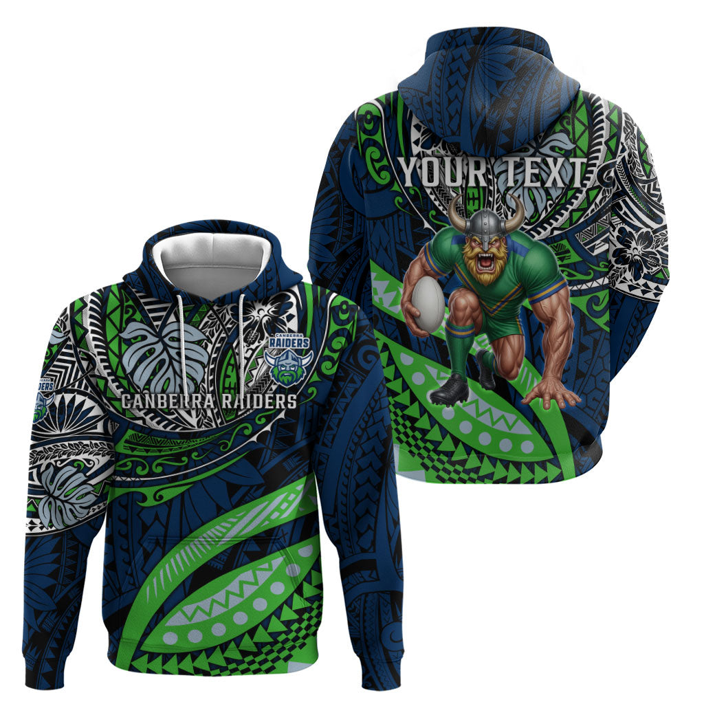 Personalised Canberra Raiders Hoodie Polynesian Tribal Art Style With Viking Raider Mascot
