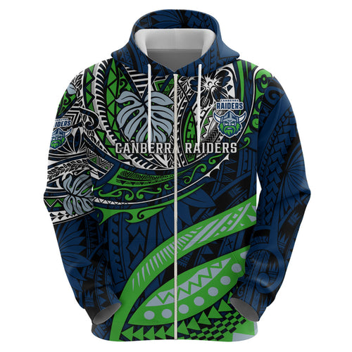 Personalised Canberra Raiders Hoodie Polynesian Tribal Art Style With Viking Raider Mascot