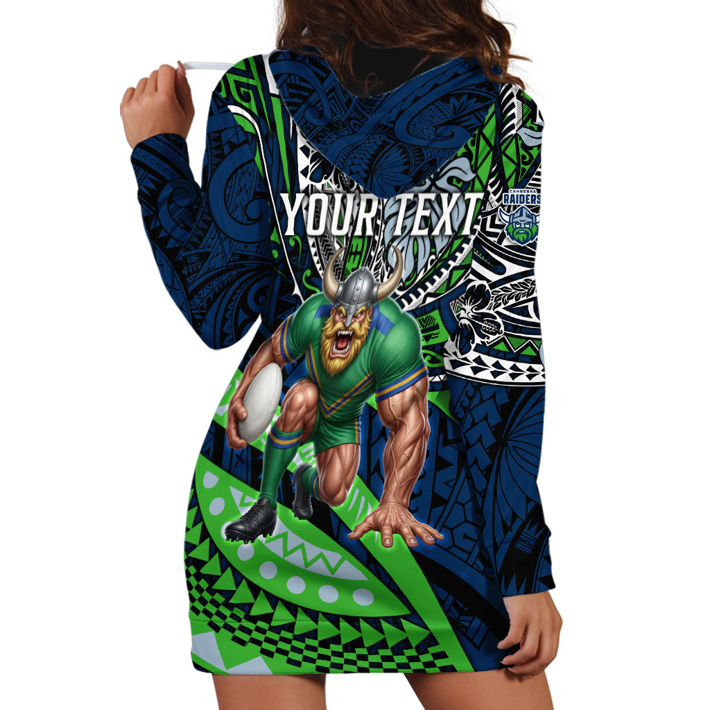 Personalised Canberra Raiders Hoodie Dress Polynesian Tribal Art Style With Viking Raider Mascot