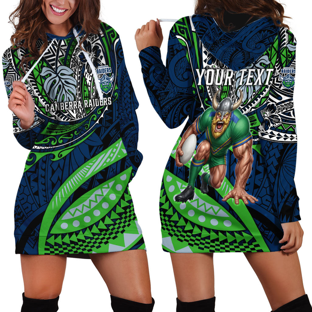 Personalised Canberra Raiders Hoodie Dress Polynesian Tribal Art Style With Viking Raider Mascot