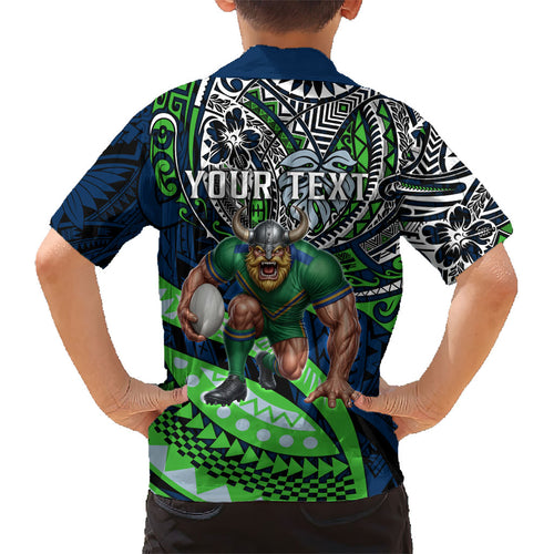 Personalised Canberra Raiders Kid Hawaiian Shirt Polynesian Tribal Art Style With Viking Raider Mascot