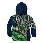 Personalised Canberra Raiders Kid Hoodie Polynesian Tribal Art Style With Viking Raider Mascot