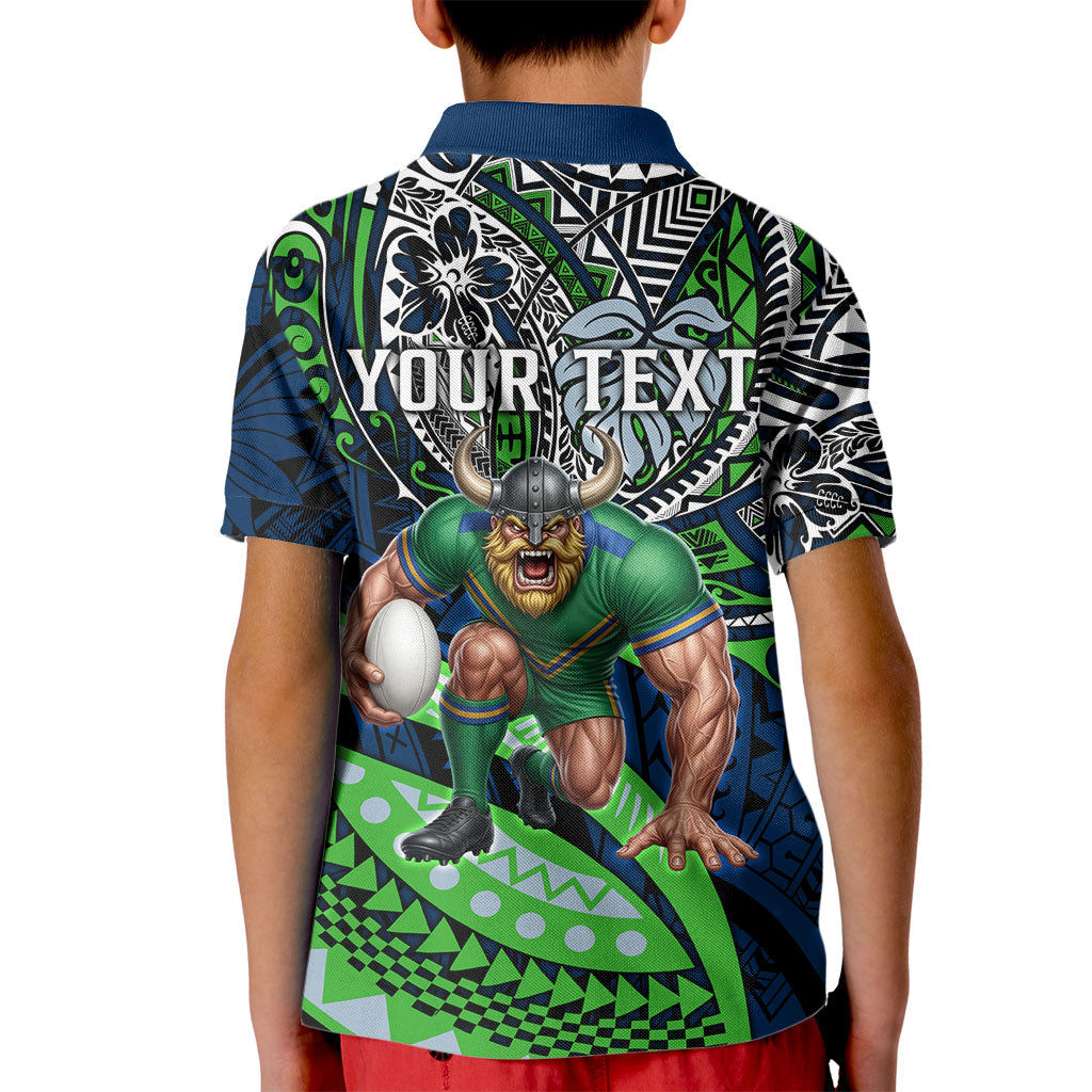 Personalised Canberra Raiders Kid Polo Shirt Polynesian Tribal Art Style With Viking Raider Mascot