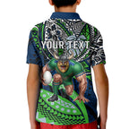 Personalised Canberra Raiders Kid Polo Shirt Polynesian Tribal Art Style With Viking Raider Mascot