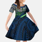 Personalised Canberra Raiders Kid Short Sleeve Dress Polynesian Tribal Art Style With Viking Raider Mascot