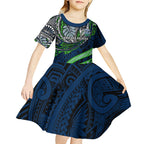 Personalised Canberra Raiders Kid Short Sleeve Dress Polynesian Tribal Art Style With Viking Raider Mascot