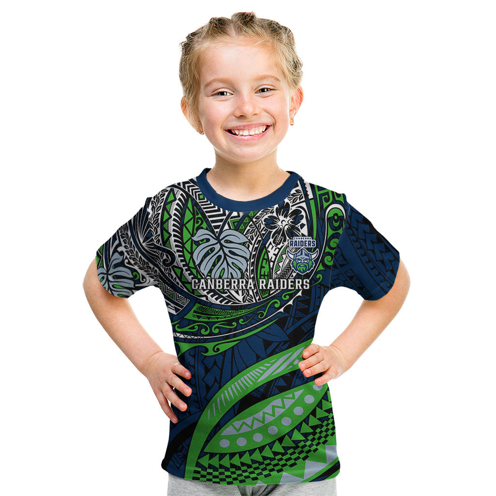 Personalised Canberra Raiders Kid T Shirt Polynesian Tribal Art Style With Viking Raider Mascot