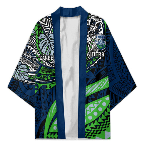 Personalised Canberra Raiders Kimono Polynesian Tribal Art Style With Viking Raider Mascot
