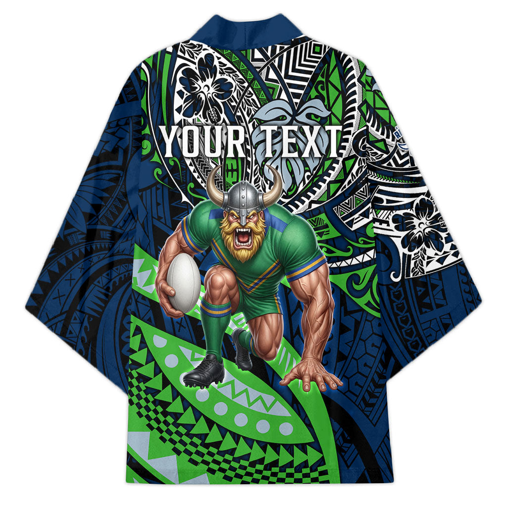 Personalised Canberra Raiders Kimono Polynesian Tribal Art Style With Viking Raider Mascot