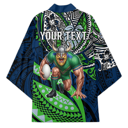 Personalised Canberra Raiders Kimono Polynesian Tribal Art Style With Viking Raider Mascot