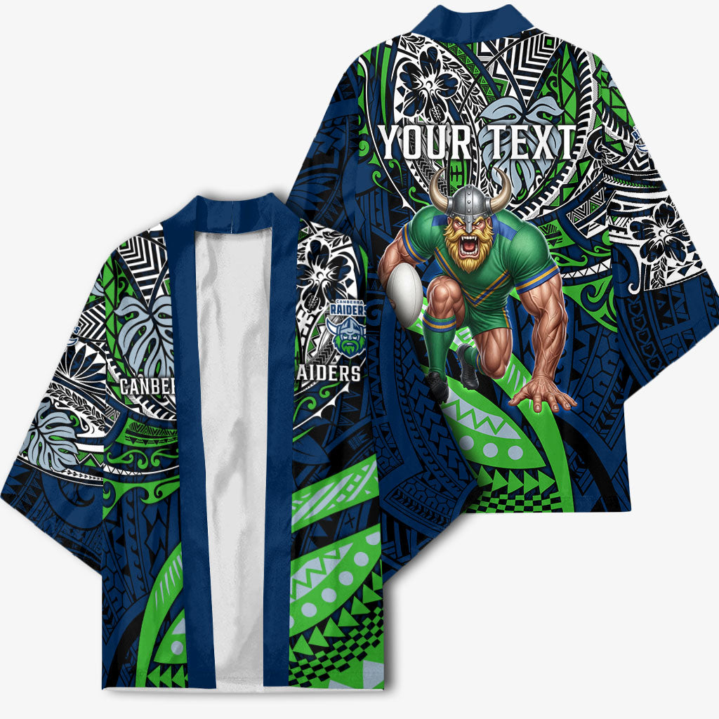 Personalised Canberra Raiders Kimono Polynesian Tribal Art Style With Viking Raider Mascot