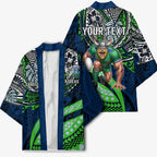 Personalised Canberra Raiders Kimono Polynesian Tribal Art Style With Viking Raider Mascot