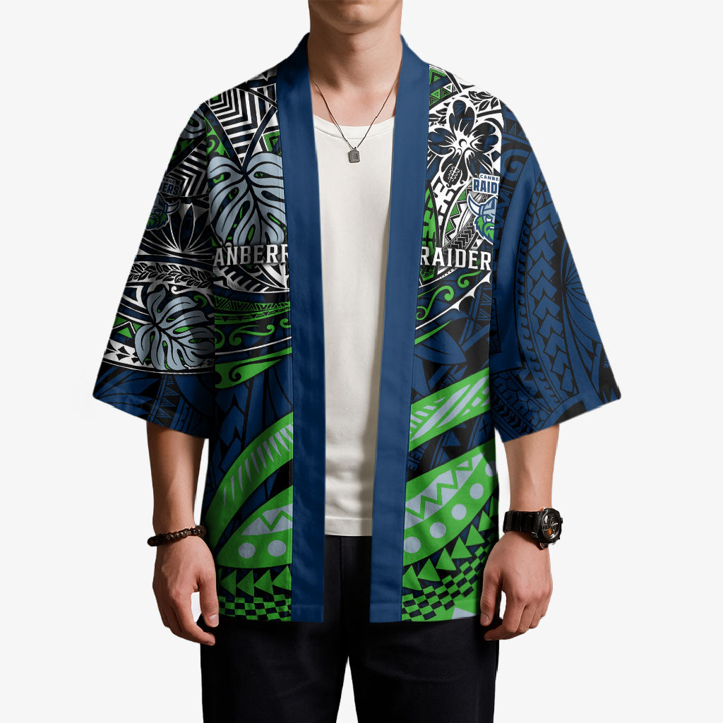 Personalised Canberra Raiders Kimono Polynesian Tribal Art Style With Viking Raider Mascot